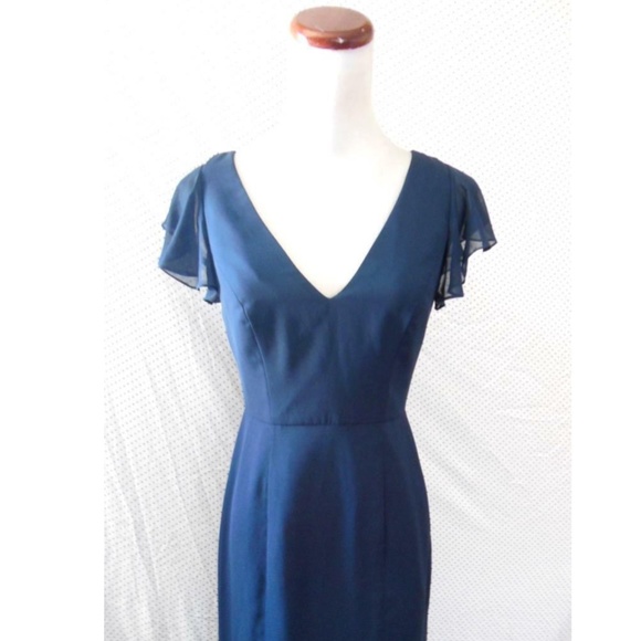 NEW 6810 AFTER SIX Midnight Blue V-Neck Ruffle Sleeve Bridesmaid Evening DRESS 0 - Picture 10 of 13